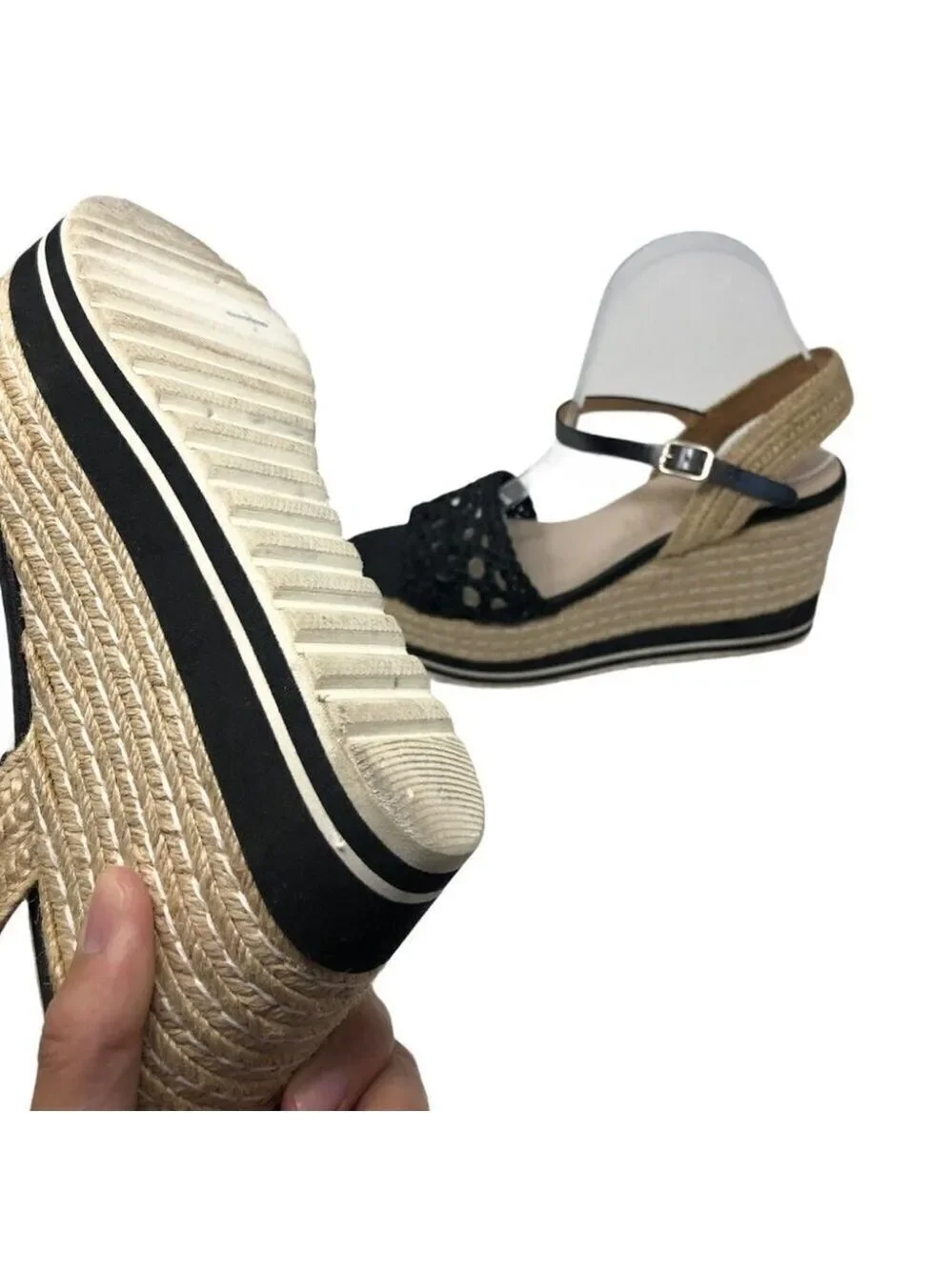 Kanna Black Braided Espadrille Platform Sandals Size 39